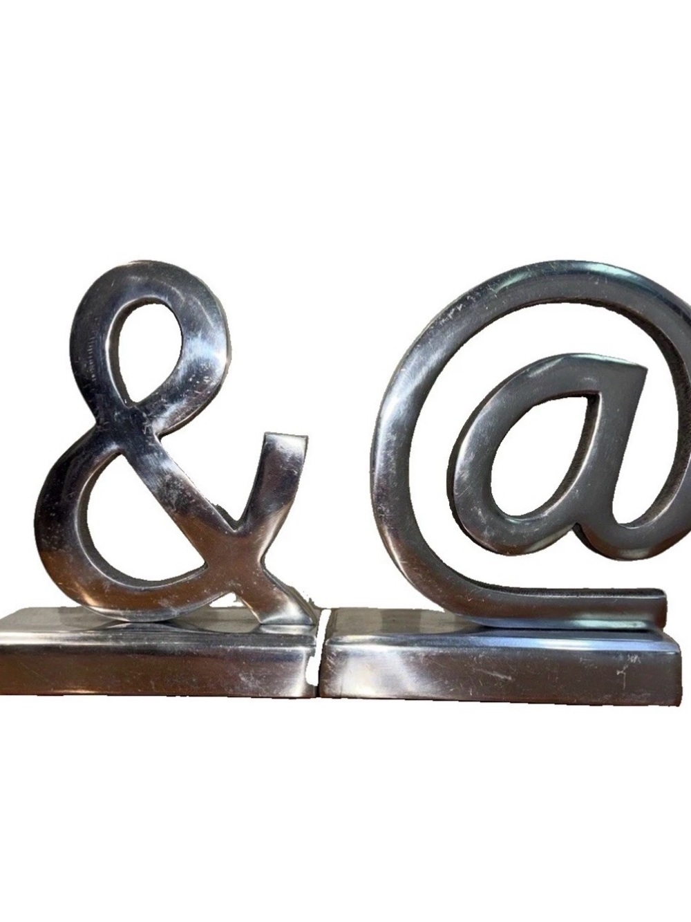Metallic Silver Ampersand & At Sign Decorative MCM Bookends Heavy 6x7 inches